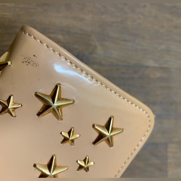 Jimmy Choo Nino Gold Star-Embossed Patent Leather Medium Size Trifold Wallet - Picture 17 of 17